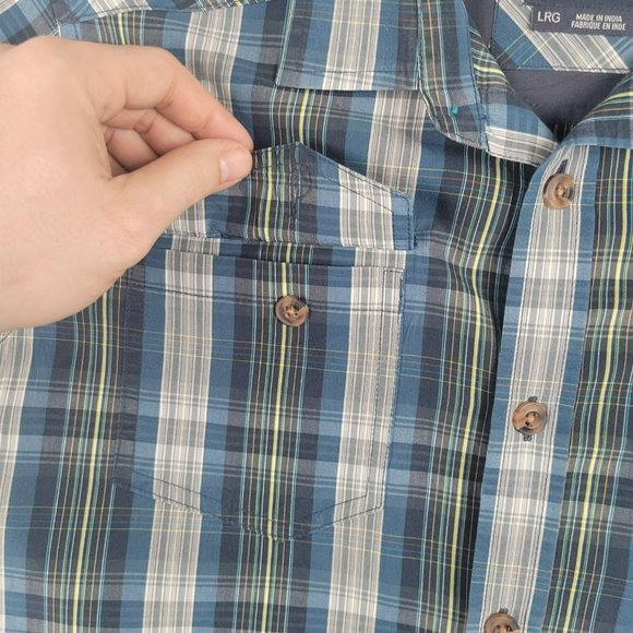 Prana Shirt Men's Size Large Multi-color Plaid Short Sleeve Button Front Logo - Picture 4 of 8